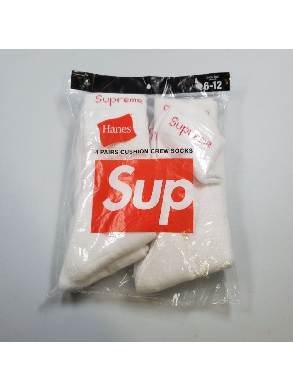 Supreme X Hanes Cushion Tube Crew Socks Men Size 6 - 12 NWT 4 Pack White